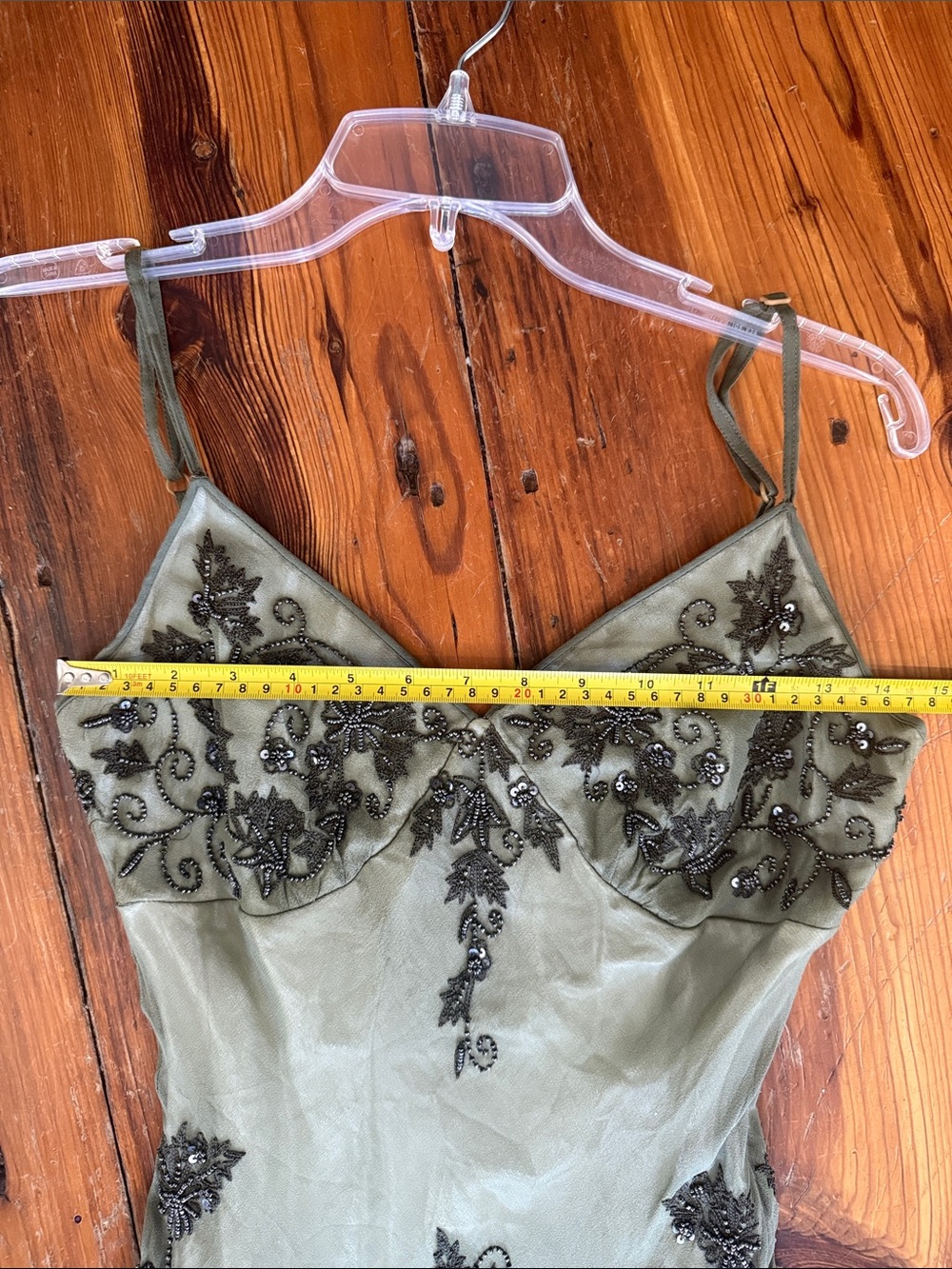 Papell Boutique Vintage Olive Green Embroidered V-Neck Midi Dress Size 8 Petite - Picture 12 of 14